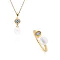 Modern Pearl & Blue Topaz Pendant & Ring Set in Gold Plated Silver