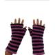 Hand Knitted Fleece Lined Wool Wrist Warmers Black Cerise Pink Striped Pattern Handwarmers Colourful Mitts Fingerless Gloves Warm Mittens