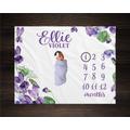 Violet Flower Milestone Blanket, Baby Month Girl Blanket Track Growth Keepsake Shower Gift Roses Floral