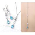 Sky Blue Wedding Bridal Necklace Earrings Sapphire Aquamarine Blue Backdrop Jewelry Set Joy