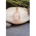 Pink Rose Quartz Oval Pendant, Rose Gold Wire Wrapped With Platinum Coloured Chain Necklace. Handmade Unique Gift For Her