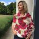 Cerise Red & Olive Poppy Pure Wool Shawl, Scarf, Wrap