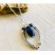 Gemstone Necklace For Women, Pendant Long Necklaces Lapis Lazuli Silver, Christmas Gift Her