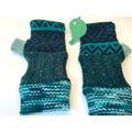 Up Cycled Repurposed Recycled Sweater Texting Patchwork Vegan No Wool Fingerless Gloves in Aqua Blue Tones. Free Shipping