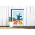 Tulip Field Poster | Holland Travel Netherlands Art Print Dutch Gift Windmill |Nursery Fine