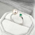 White Gold Ring With Pearl & Emerald. Dainty Pearl Ring. Women's Ring. Jewelry. Christmas Gift. Gift For Her