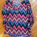 Lilly Pulitzer Tops | Lilly Pulitzer Janelle Chevron V-Neck Top S Long Roll Tab Sleeve Multicolor | Color: Blue | Size: S