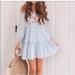 Free People Dresses | Free People Sunbeam Mini Dress Boho Embroidered Light Blue Off Shoulder Sz L | Color: Blue/Pink | Size: L