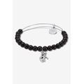 Women's Natural Black Onyx Silvertone Elephant Charm Bangle, 7.5 Inches by PalmBeach Jewelry in Black