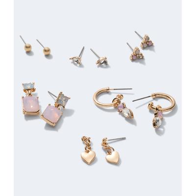 Aeropostale Womens' Pretty In Pink Rhinestone Earring 6-Pack - Gold - Size OS - Metal