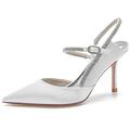 KJCQGQTZ Women's High Heeled Pumps Pointed Toe Rhinestone Ankle Strap Slingback Wedding Shoes Side Cut Out Buckle Cross Strap Stiletto Ladies Evening Party Dress Sandals,White,7.5 UK