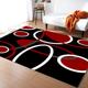 Red White Black Square Geometric Circle Area Rug, Modern Abstract Art Line Print Rugs, with Non-Slip Backing Easy Maintenance Bedroom Rug for Home Office Living Room Bedroom Kitchen,60 x 110 cm