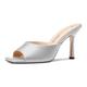 Castamere Square Open Toe Heeled Sandals for Women High Stiletto Heels Slip-on Mules Dress Comfortable Casual Summer Shoes 3.5 Inches Heels Silver 2.5 UK