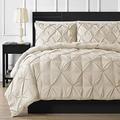 Comfort Beddings Heavy Quality 600TC 100% Egyptian Cotton Decorative Pinch Pleat/Pintuck 3-Piece Duvet Cover Set With Zipper Closure, Soft, Hypoallergenic (Emperor, Cream)