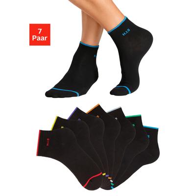 Kurzsocken H.I.S, Herren, Gr. 43-46, schwarz (7x schwarz), Baumwollmischung, geringelt, elastisch, Socken, mit farbigen Bündchen Image