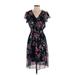 Kate and Lily Casual Dress - Wrap: Black Floral Motif Dresses - Women's Size 4