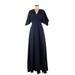 AaKaa Casual Dress - A-Line V-Neck 3/4 sleeves: Blue Solid Dresses - Women's Size Medium