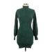 EXLURA Casual Dress - Sweater Dress Turtleneck Long sleeves: Green Solid Dresses - Women's Size Medium