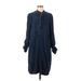 Elie Tahari Casual Dress - Shirtdress Mock 3/4 sleeves: Blue Print Dresses - Women's Size 8