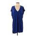 Jordan Taylor Casual Dress - Mini V Neck Short sleeves: Blue Solid Dresses - New - Women's Size Small