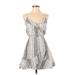 Express Casual Dress - A-Line V-Neck Sleeveless: Gray Print Dresses - Women's Size Small