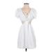 Divided by H&M Casual Dress - A-Line Plunge Short sleeves: White Solid Dresses - Women's Size Medium