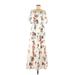 Maison Tara Casual Dress - A-Line Square Sleeveless: Ivory Floral Dresses - Women's Size 6