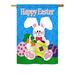 The Holiday Aisle® Saear Happy Bunny 2-Sided Polyester House Flag Metal in Pink/Blue | 40 H x 28 W in | Wayfair 46710B103CC14E429D7D27E2221238F9