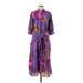 FARM Rio Casual Dress - Shirtdress Tie Neck Long sleeves: Purple Paisley Dresses - Women's Size 2X-Small