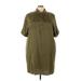 Lands' End Casual Dress - Shirtdress High Neck Short sleeves: Green Print Dresses - Women's Size 22 Plus