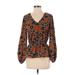 Nine West Long Sleeve Blouse: Brown Floral Tops - Women's Size Small