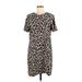 Ann Taylor Casual Dress - Shift Crew Neck Short sleeves: Brown Animal Print Dresses - Women's Size 8