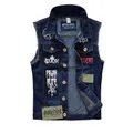 2023 Men's Patches Design Jeans Vest Ripped Denim Waistcoat Men Denim Vest Man Sleeveless Jeans