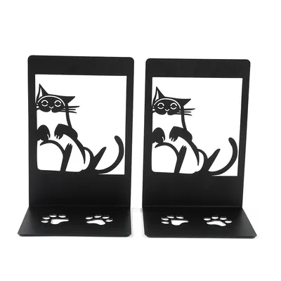 2Pcs Style Black Cat Footprints Book Ends Iron Bookends Gift for Book Loves Heavy Book Rack Home Desk Book Rack Office Supplies