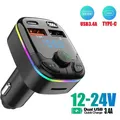 Trasmettitore FM Bluetooth 5.0 per auto vivavoce Dual USB 3.1A caricabatterie rapido luce ambientale accendisigari accessori interni per auto