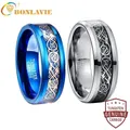 BONLAVIE 8mm Männer der Ring Celtic Dragon Hartmetall Ring Hochzeit Band Blau/Schwarz Carbon Faser