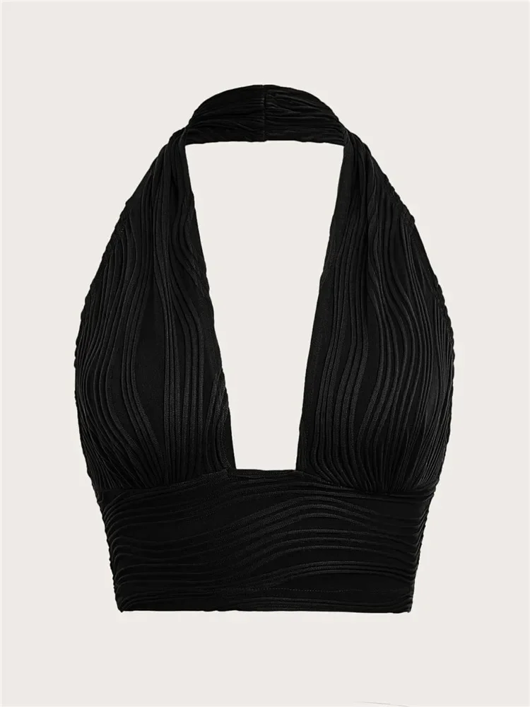 Sexy Solide Backless Crop Halter Top Frauen Sommer 2024 Y2K Kleidung Grunge High Street Style Club Ärmelloses Cami Top Streetwear Image