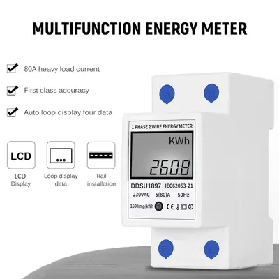 Digital Electric Energy Meter 220V 80A Single Phase DIN Rail Electricity Meter One Phase Two Wire Multifunction Electrical Meter