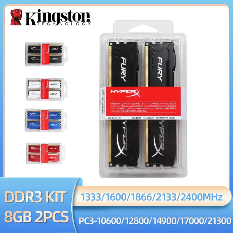 Kingston Memoria DDR3 8 GB 16 GB (2 x 8 GB) Kit RAM 1600 MHz 1333 MHz 1866 MHz 2133 MHz 2400 MHz Desktop-RAM 1,5 V DIMM PC3-12800 14900 Image