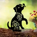 Metal Dog Garden Exterior Decoration 11.8" Small Dog Decorative Garden Stake Black Dog Silhouette