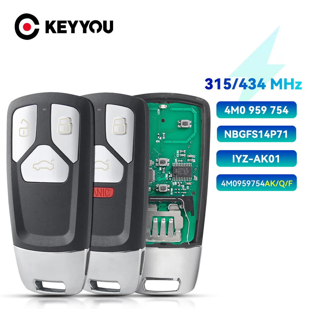 Keyyou 4 m0959754 433mhz 315mhz tasten smart remote key für audi tt a4 a5 q5 q7 s5 sq5 Image