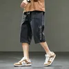 Große Größe Denim Shorts Männer Sommer Streetwear Mode männlich jean Shorts y2k baggy plus Größe 3/4 lange schwarze breite Bein koreanischen Stil