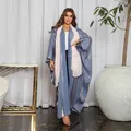 Abaya Ouverte en Satin Soyeux à Manches Chauve-Souris Robe Musulmane Modeste Arabe Dubaï Caftan