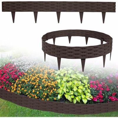 Rasenkante Beeteinfassung ,Biegbarer Kunststoff Beetumrandungen Rattan-Design Palisaden, 5m, Braun Image