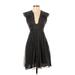 Jill Stuart Casual Dress - A-Line Plunge Short Sleeve: Black Polka Dots Dresses - Women's Size X-Small