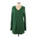 Lands' End Casual Dress - Sweater Dress V Neck Long sleeves: Green Print Dresses - Women's Size Large Tall