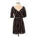 Xhilaration Casual Dress - Mini V-Neck 3/4 sleeves: Black Print Dresses - Women's Size Medium