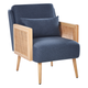 Sessel Blau Stoff und Rattan mit Holzbeinen Wiener-Geflecht Armlehnen Kissen Modern Klassisch Wohnzimmer Flur Ausstattung Sitzmöbel