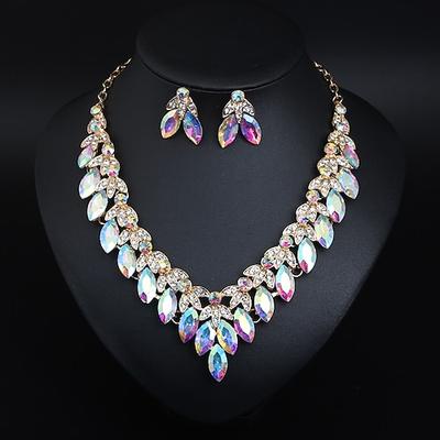 Brautschmuck-Sets 2 Kristall Strass Aleación 1 Halskette Ohrringe Damen Erklärung Mehrfarbig Niedlich Schick Blume Unregelmässig Schmuck-Set Für Party Hochzeit Image