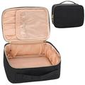 Relavel Travel Makeup Bag NG01 Large Cosmetic Organizer Case Travel Toiletry Storage Train Case for Women Makeup Organizer Bag with Brush Compartment Easy to Clean Lining Black